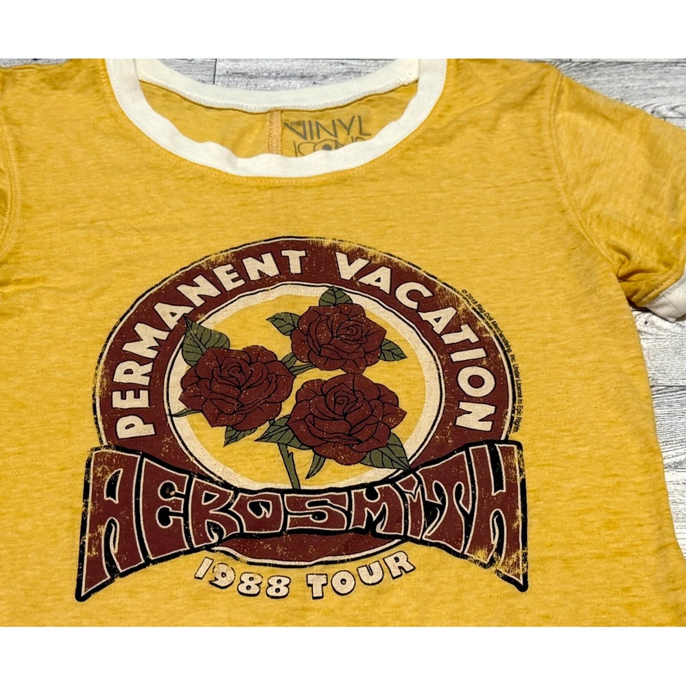 The Vinyl Icons Permanent Vacation Aerosmith 1988 Tour Yellow Shirt Size MEDIUM